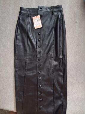 Black Faux Leather Button Down Midi Skirt( Missguided) Size 2
